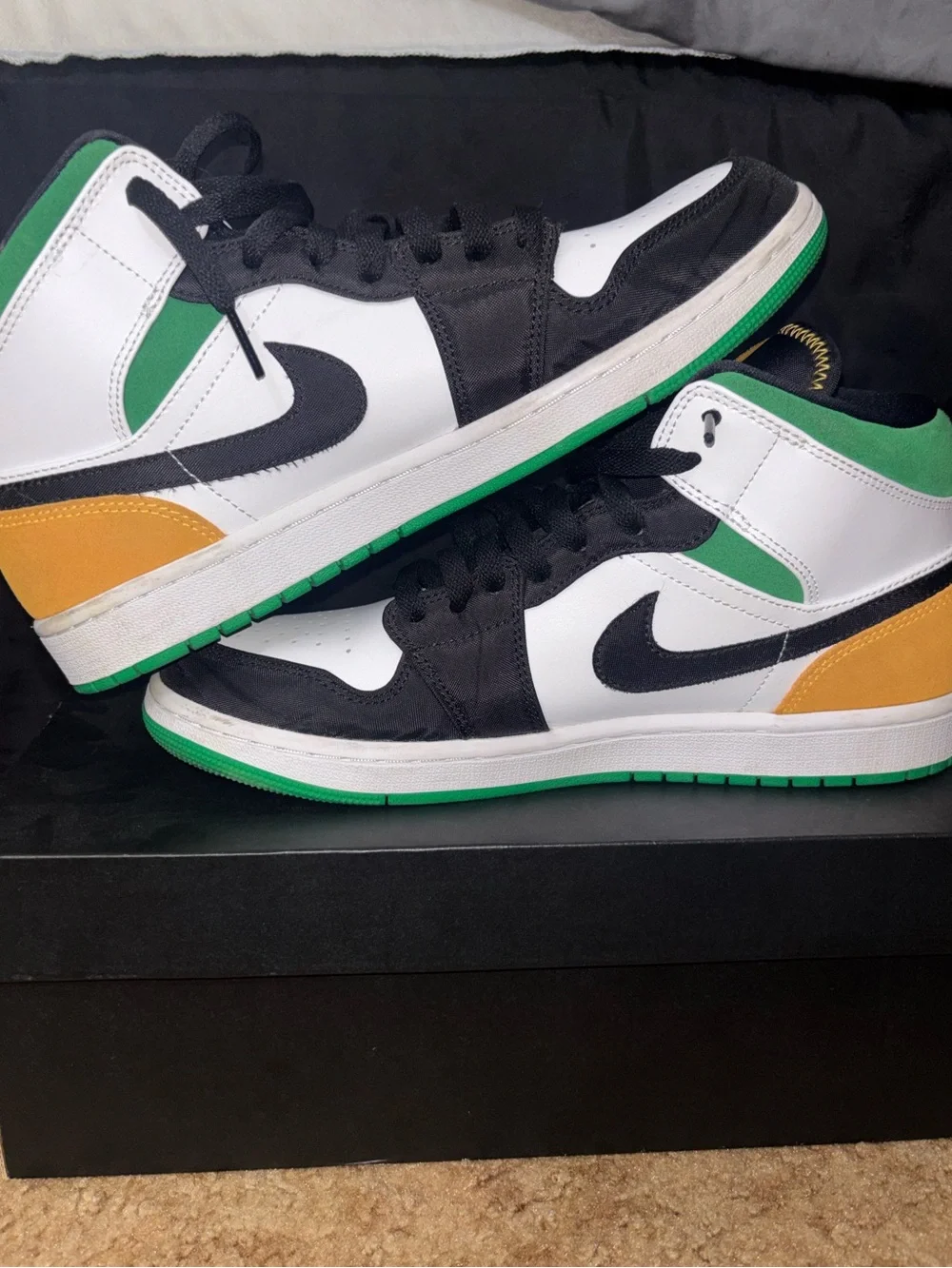 Air Jordan 1 Mid Sneakers - White / Black / Green / Yellow